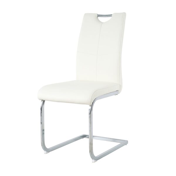 Modern Dining Chairs With Faux Leather Padded Seat And Chrome Metal Legs For Kitchen, Living, Bedroom, Dining Room - White / Silver