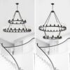 Extra Large Wagon Wheel Chandelier, 2 Tier 36 Lights (No Include) Farmhouse Industrial Round High Ceiling Pendant Light Adjustable Chain, For Dining Room, Living Room, Kitchen - Black - Image 8