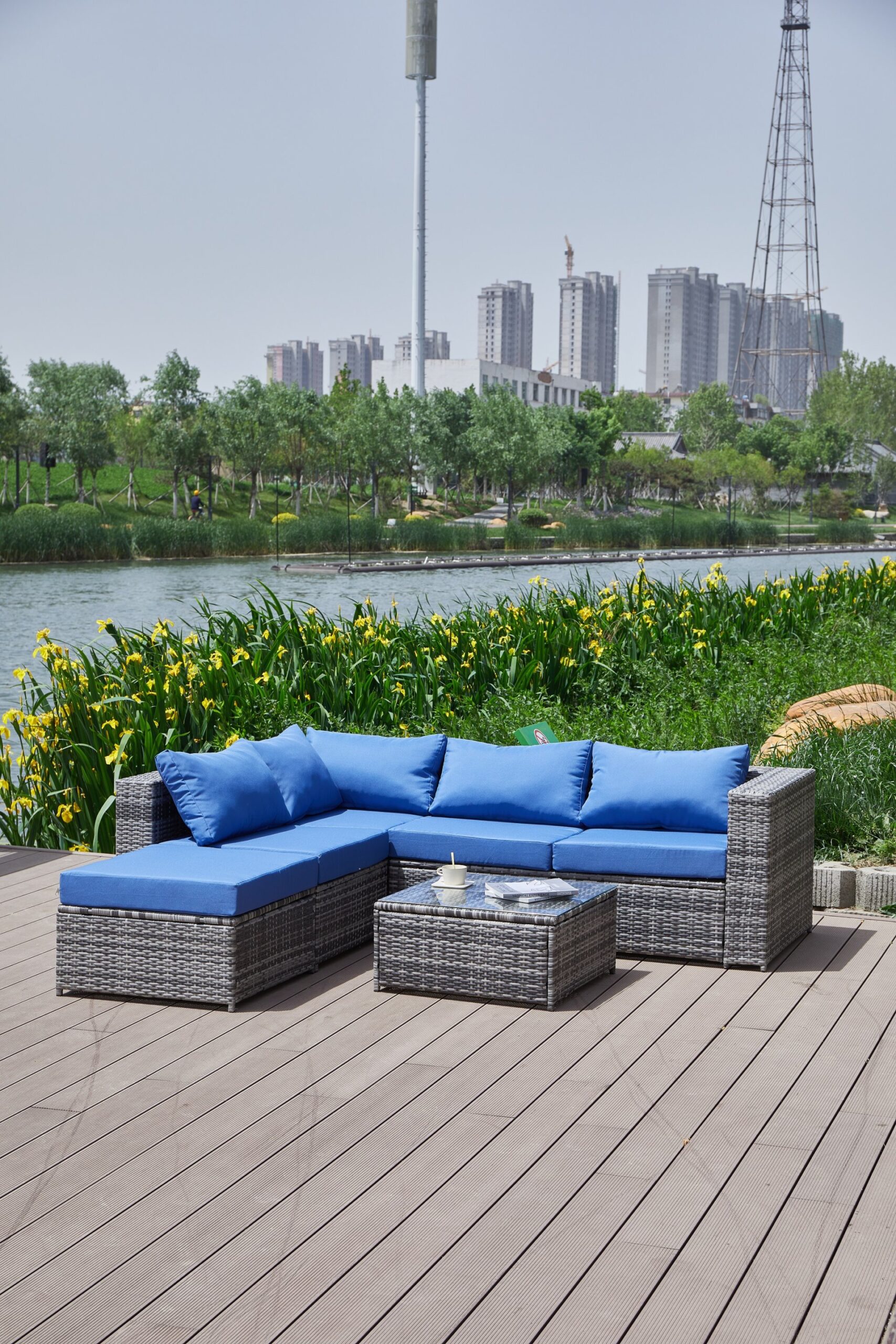 Luxurious Comfort Patio Sofa With Cushions - Blue / Gray - Image 2