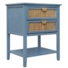 2 Drawer Side Table, Natural Rattan, American Furniture, End Table Suitable For Bedroom, Living Room, Or Study - Blue - Image 7