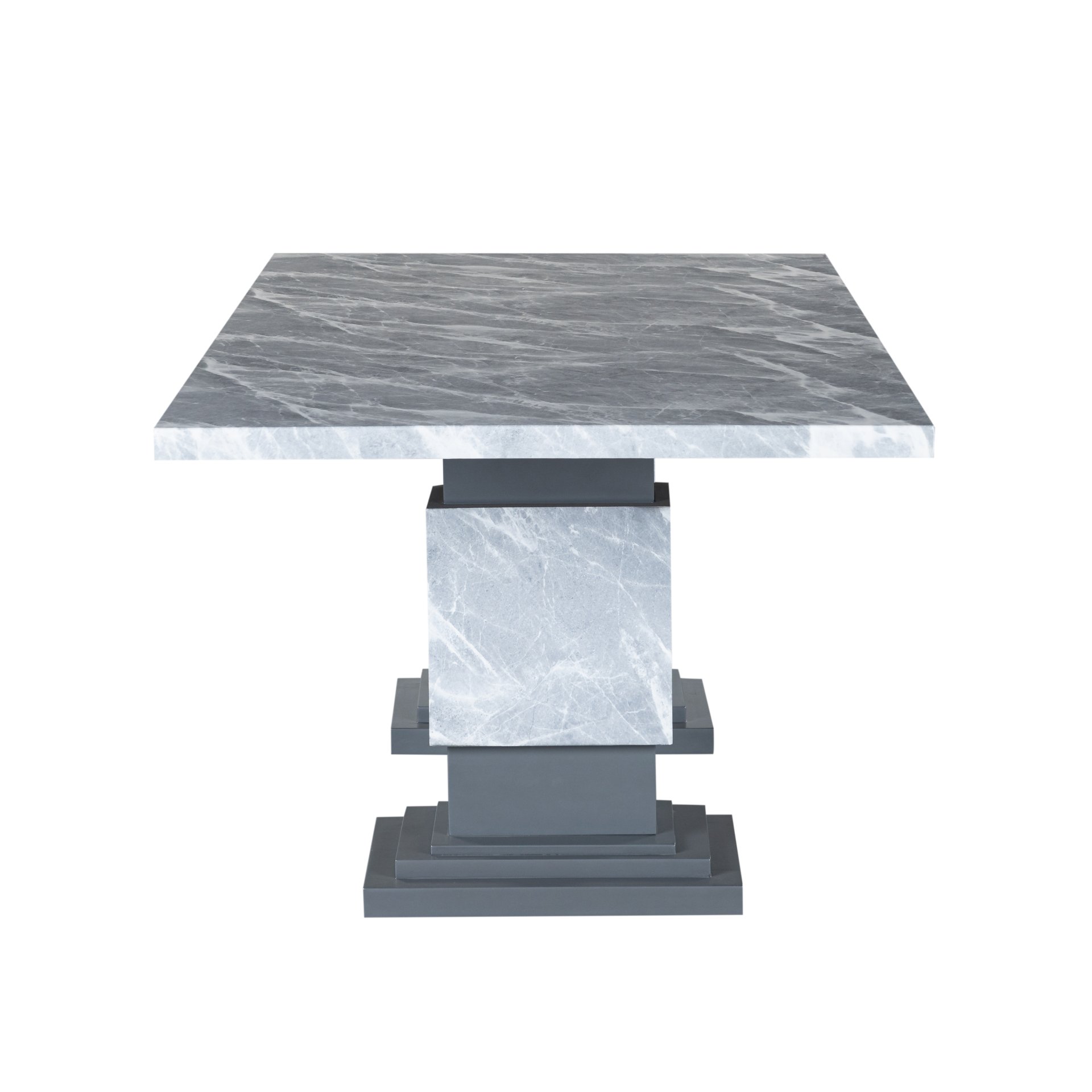 Michelle - Dining Table With Double Pedestal Marble Detailing - Gray - Image 5