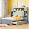 Full Size Bed With All In One Cabinet, Shelf And Sockets, Twin Size Trundle - Gray - Image 12