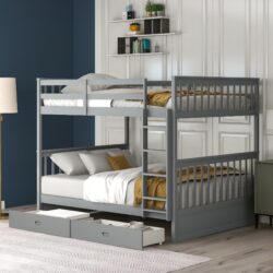 Full Over Full Bunk Bed With Ladders And 2 Storage Drawers - Gray
