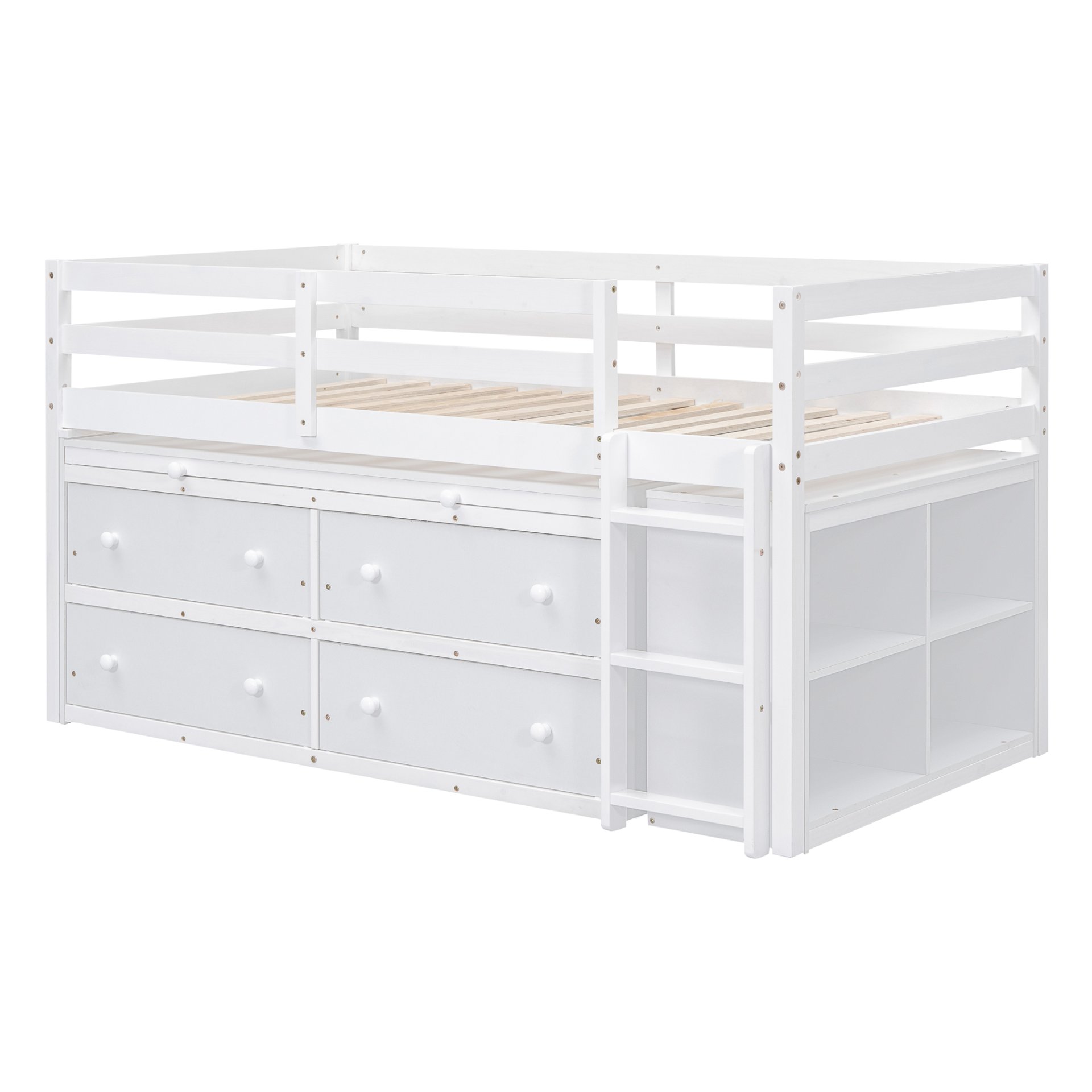Twin Size Loft Bed With Retractable Writing Desk And 4 Drawers, With Lateral Portable Desk And Shelves - White - Image 9