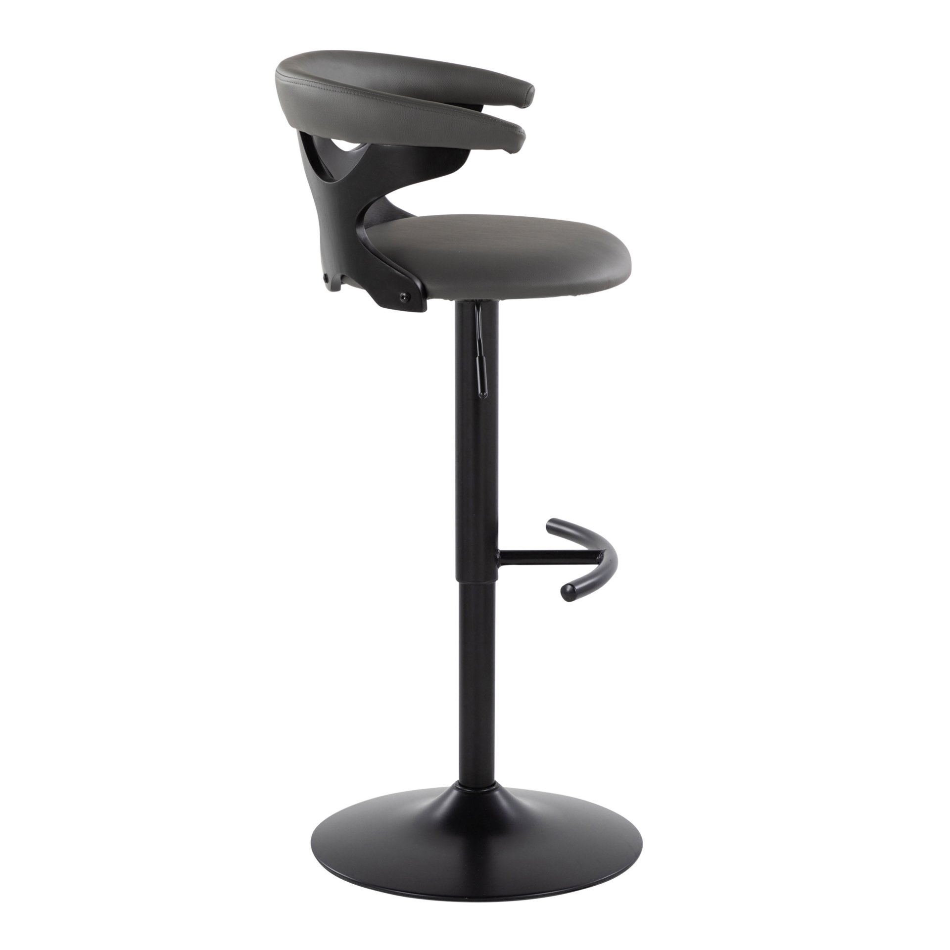 Gardenia - Contemporary Adjustable Barstool With Swivel With Rounded T Footrest (Set of 2) - Black / Gray - Image 3