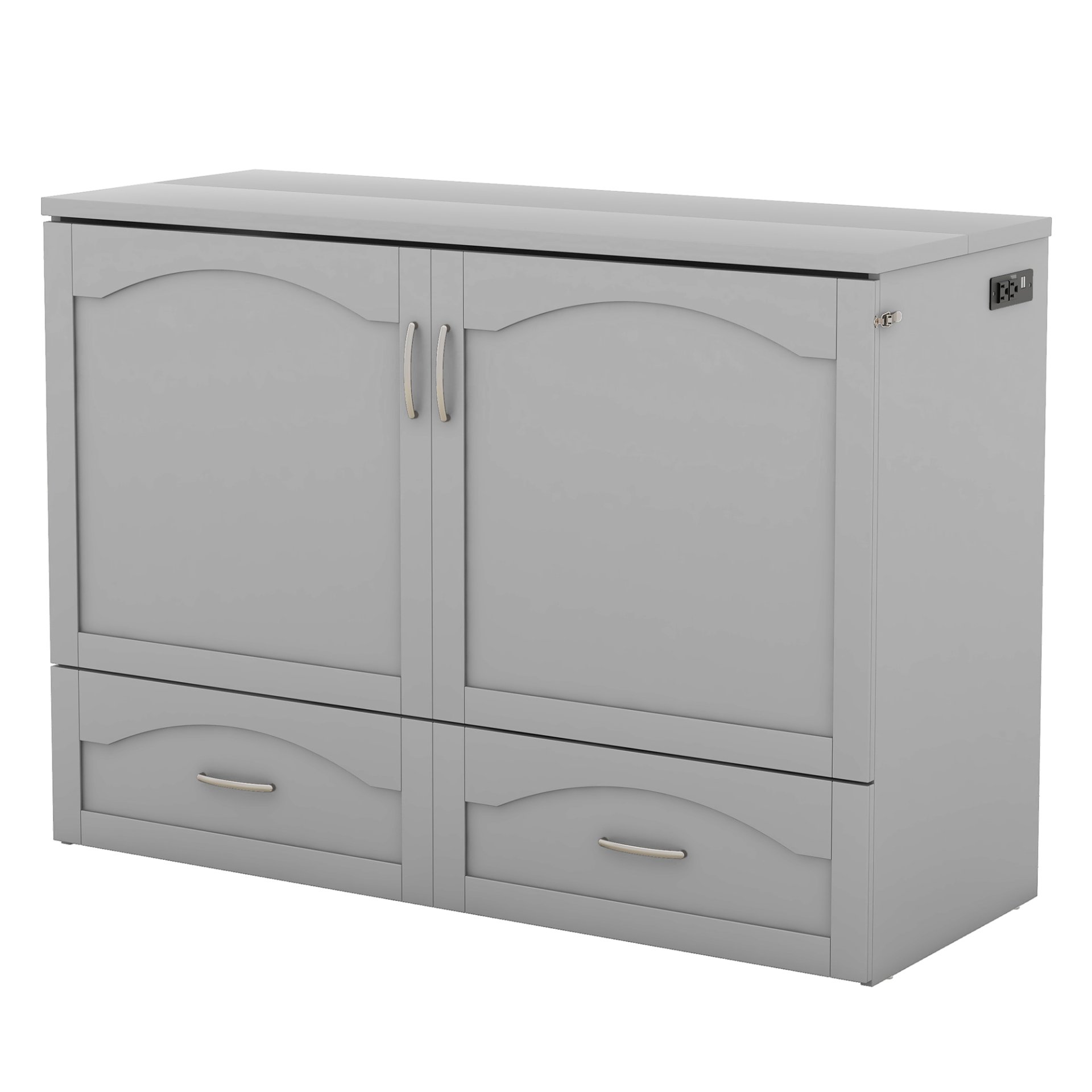 Full Size Murphy Wall Bed With Drawer And A Set Of Sockets & USB Ports, Pulley Structure Design - Gray - Image 6