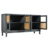 Retro Industrial Gray 4 Door Sideboard With Large Storage, Rattan And Glass Doors - Antique Dark Gray / Rattan - Image 8