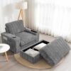 Oversized Chaise Lounge Indoor Rabbit Fur Sofa Bed With Storage Ottoman And Armrests Cup Holders With Deep Seat - Gray - Image 12