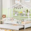 Twin Size House Bed With Trundle, Kids Bed With Shelf - White - Image 14