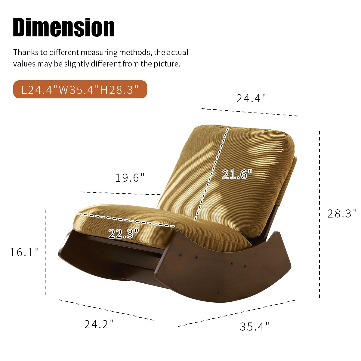 Comfortable Glider Rocking Chair, High - Quality Upholstery Glider Chair, Solid Wood Frame, Perfect For Multiple Settings Accent Reading Chair For Bedroom, Living Room, Nursery - Orange - Image 9