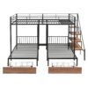 Full Over Twin-Twin Triple Bunk Bed With Drawers And Staircase - Black - Image 4