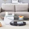 Contemporary Artistic Double Layer Coffee Table And Marble Collision Tempered Glass Top - Transparent / White / Black - Image 4