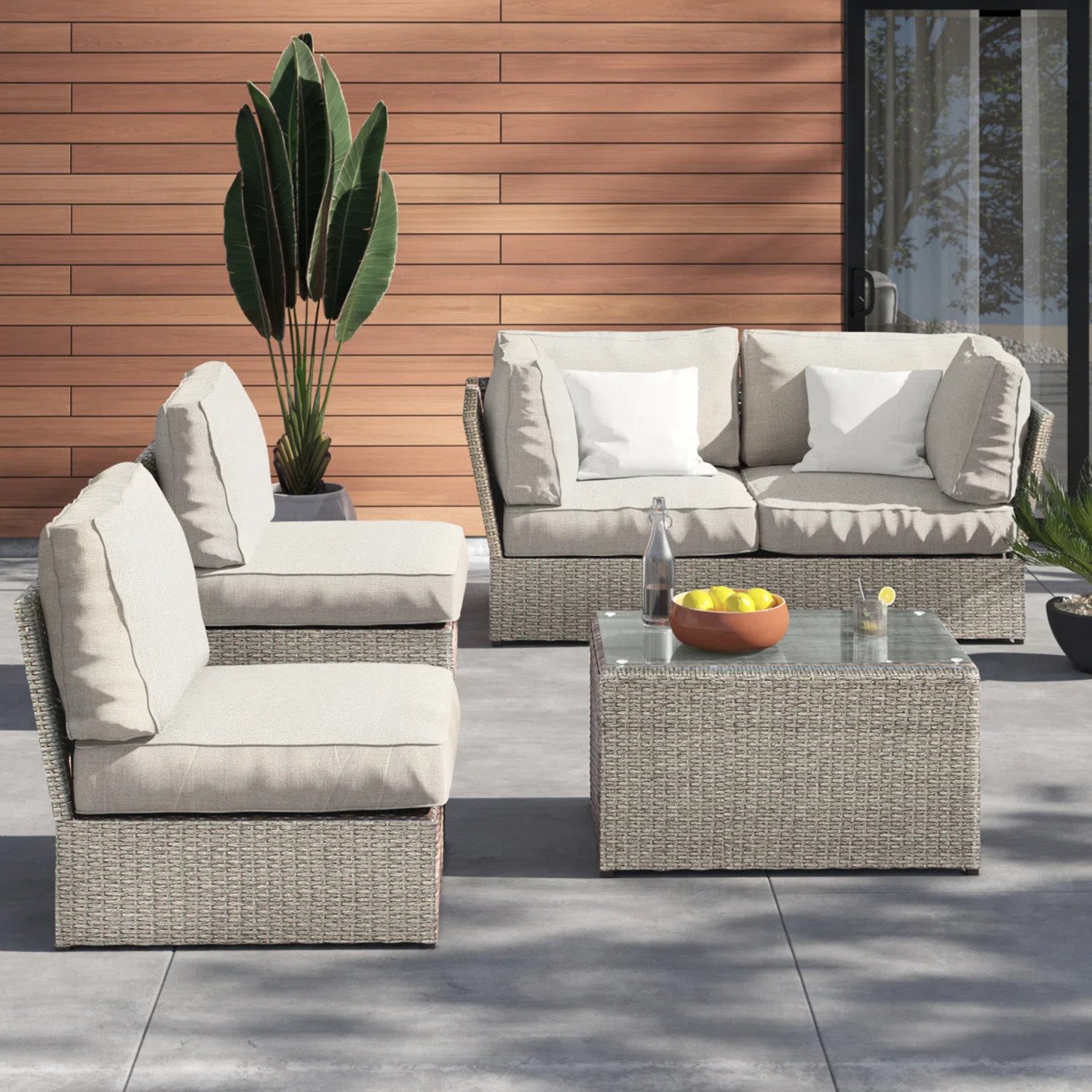 Modular Patio Seating Group For 4 With Cushions - Gray Mix - Image 6