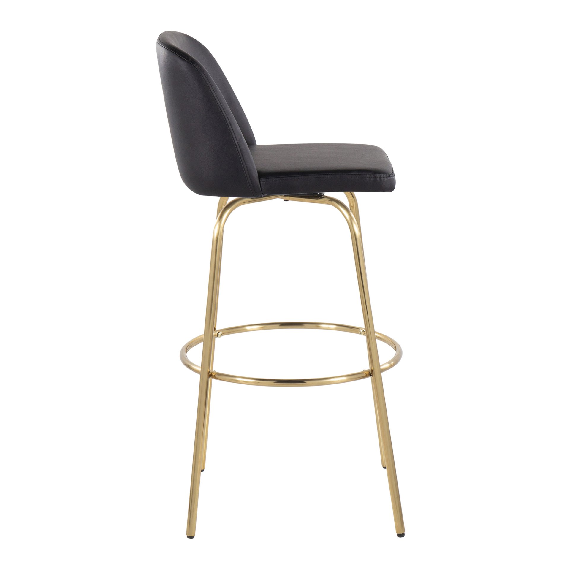 Toriano - Contemporary Fixed Height Barstool With Swivel With Round Footrest (Set of 2) - Black / Gold - Image 3