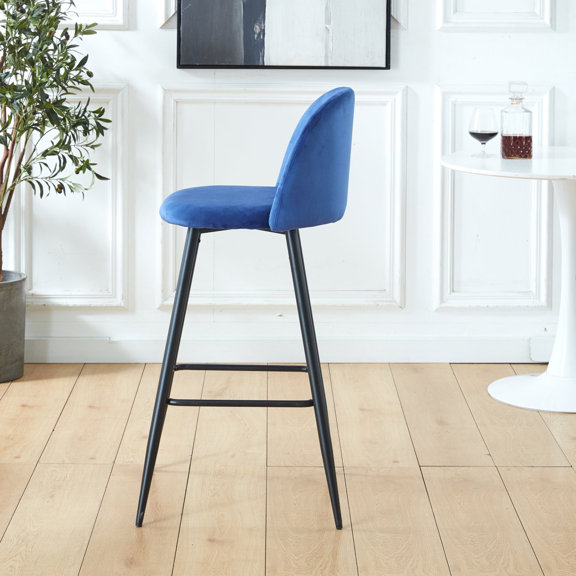 Bar Stool (Set of 2) Modern Counter Bar Height Chair With Back, Sturdy Metal Legs & Footrests, Island Stool For Kitchen Bar - Blue - Image 2