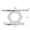 Sparkling Crystal Hexagon Mirror Entryway Premium Modern Foyer Console Table With Diamond Glass Effects, Dual Tier Luxury Sofa Table - Silver - Image 3