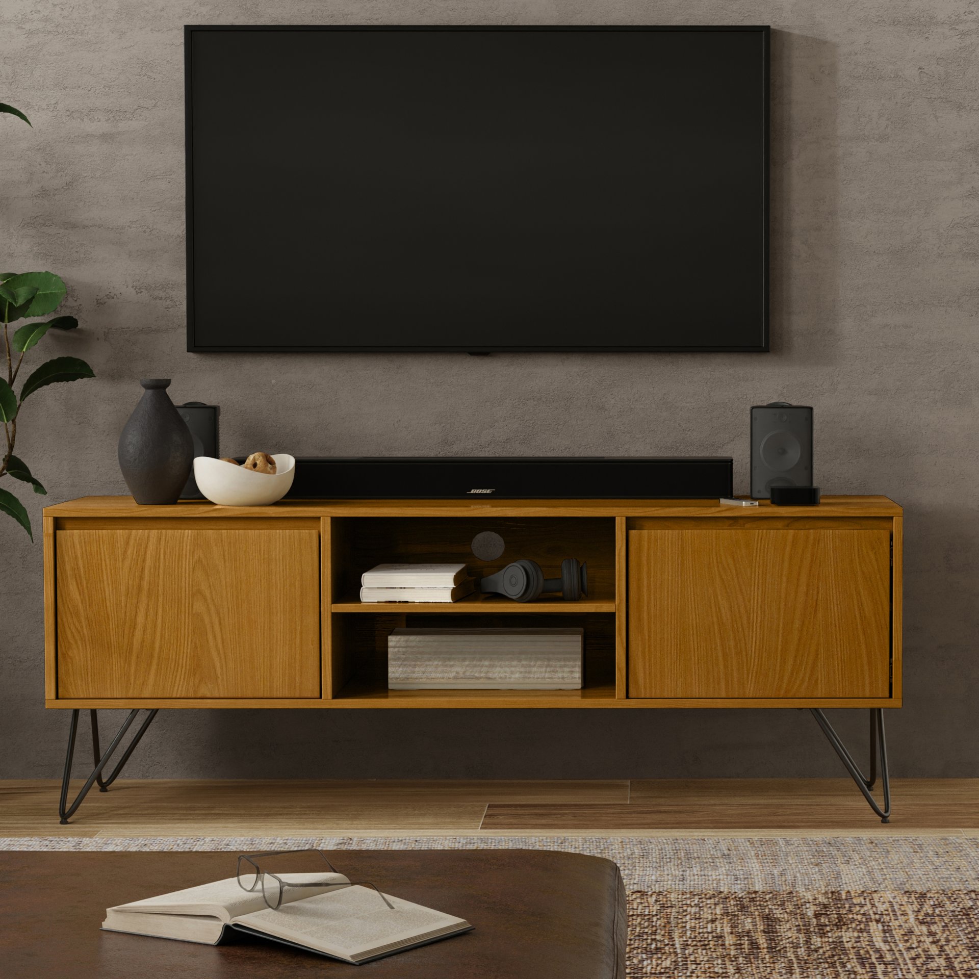 Hunter - TV Media Stand - Oak Veneer - Image 9