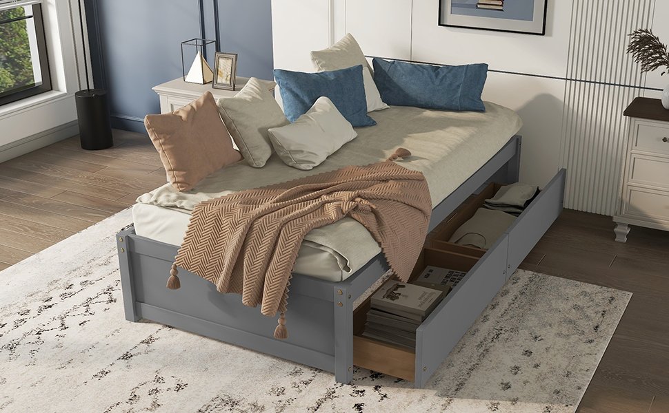Twin Bed With 2 Drawers, No Box Spring Needed - Gray - Image 5