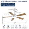 Indoor Modern 52" Ceiling Fan With Dimmable 6 Speed Wind 5 Blades Remote Control Reversible Dc Motor With LED Light - White - Image 9