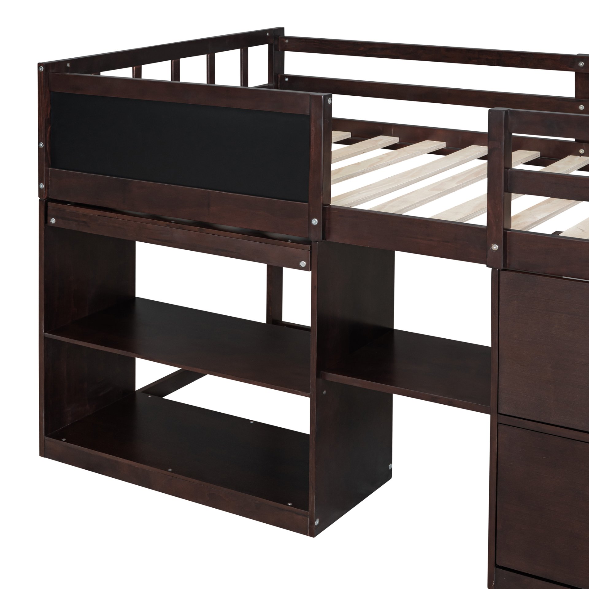 Twin Size Low Loft Bed With Rolling Desk, Shelf And Drawers - Espresso - Image 14