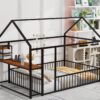 Full Size Bed House Frame With Desk, Shelves, Power Outlets And USB Ports - Black - Image 18