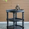 Round 3 Tiered Side Table With Rattan Shelf - Black - Image 6