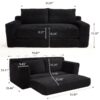 Loveseat Sofa Bed With Memory Foam & Steel Frame Convertible 2 In 1 Design Corduroy No Assembly - Black - Image 3