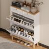 Modern Freestanding Shoe Cabinet With Flip Up Doors And Drawers, Compact Design For Entryway - White Natural - Image 7