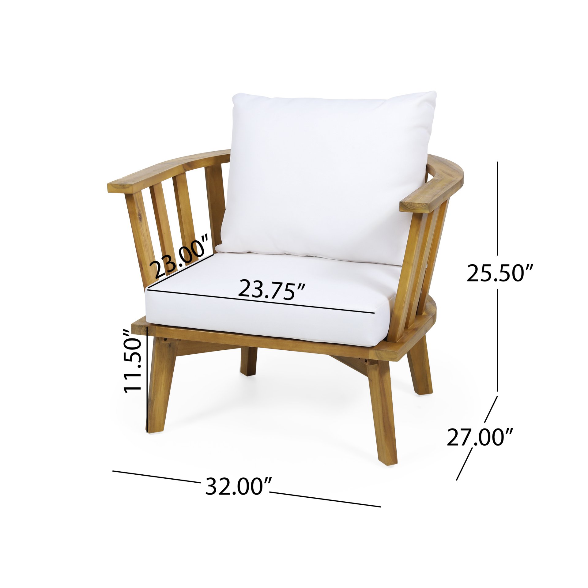 3 Piece Patio Furniture Set, Outdoor Acacia Wood Patio Club Chair With Table, Wooden Patio Furniture, Waterproof Thick Cushion Deep Seating For Porch - Teak / White - Image 3