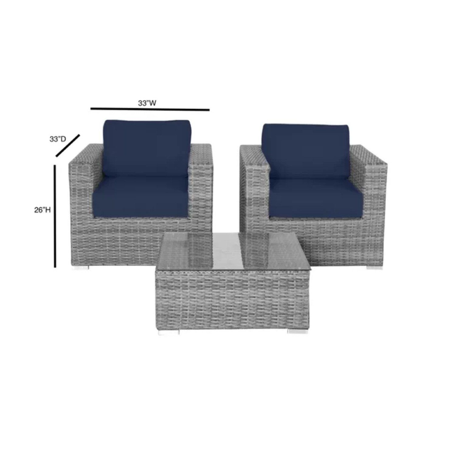 2 Person Seating Set With Cushions - Gray Mix / Navy Blue - Image 4