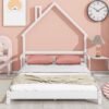 Full House-Shaped Headboard Bed With Handrails, Slats - White - Image 2