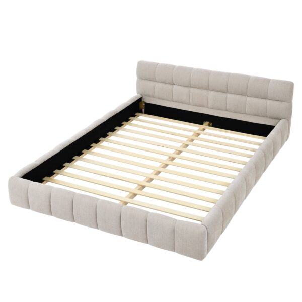 Modern Queen Size Upholstered Bed Frame With Headboard Thick - Beige