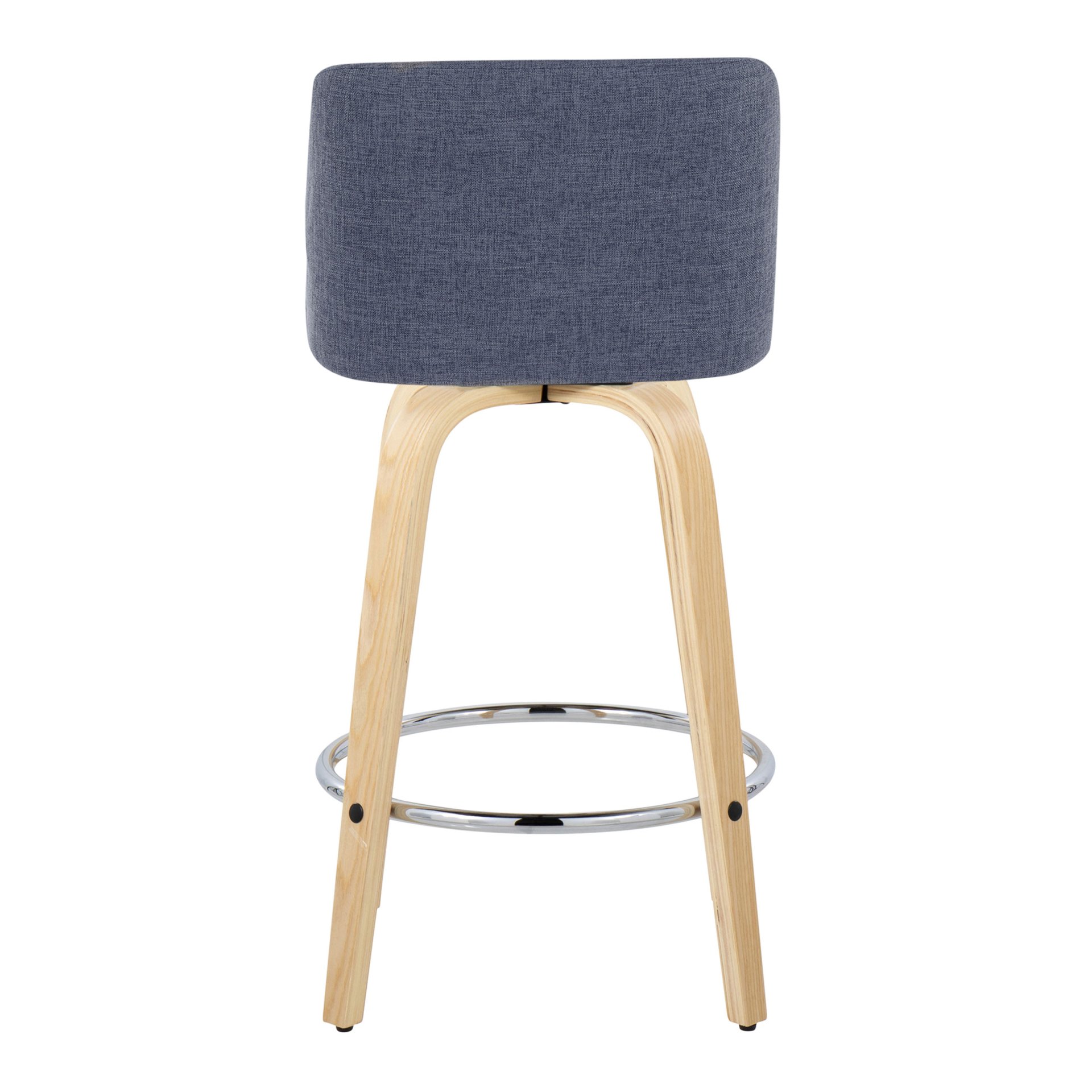 Toriano - Contemporary Fixed Height Counter Stool With Swivel & Round Footrest (Set of 2) - Natural / Blue - Image 5
