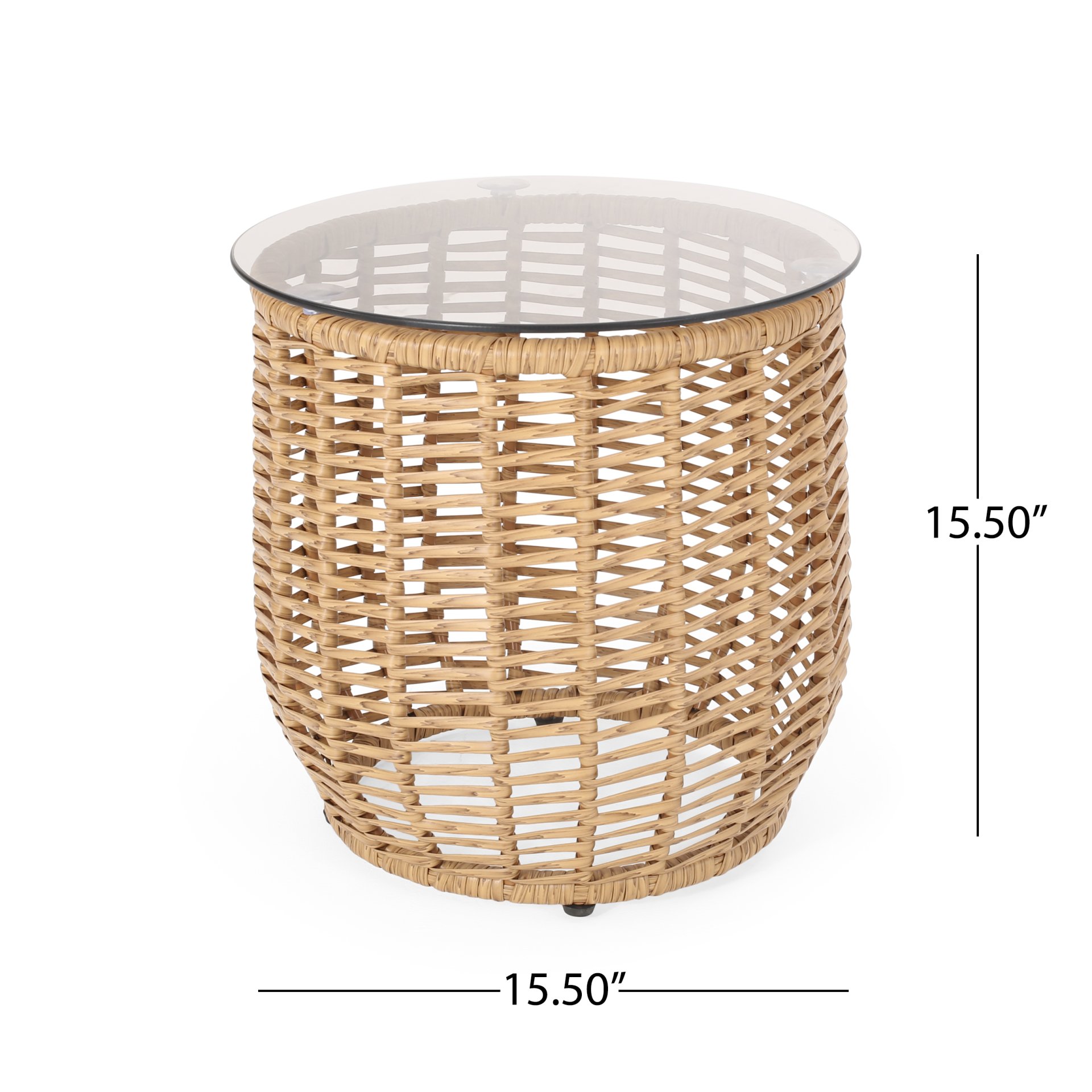 Arias - Boho Side Table With Tempered Glass Top - Light Brown - Image 3