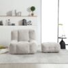 Modern Indoor Fluffy Bean Bag Chair With Memory Foam And Ottoman Super Soft Velvet - Light Gray - Image 5