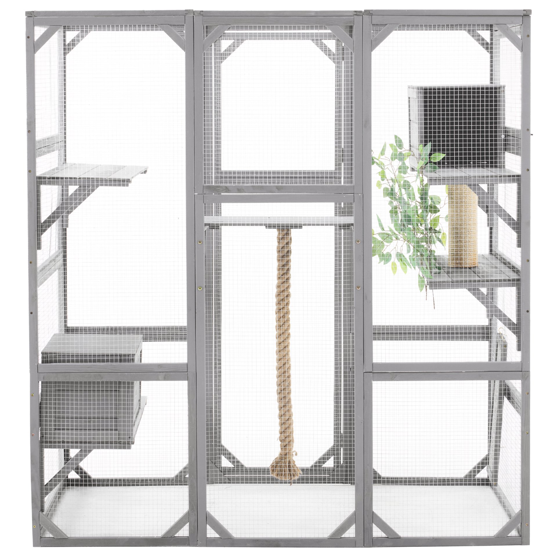 Outdoor Cat House, Diy Cat Enclosure Catio With Double Enter Doors - Light Gray - Image 5