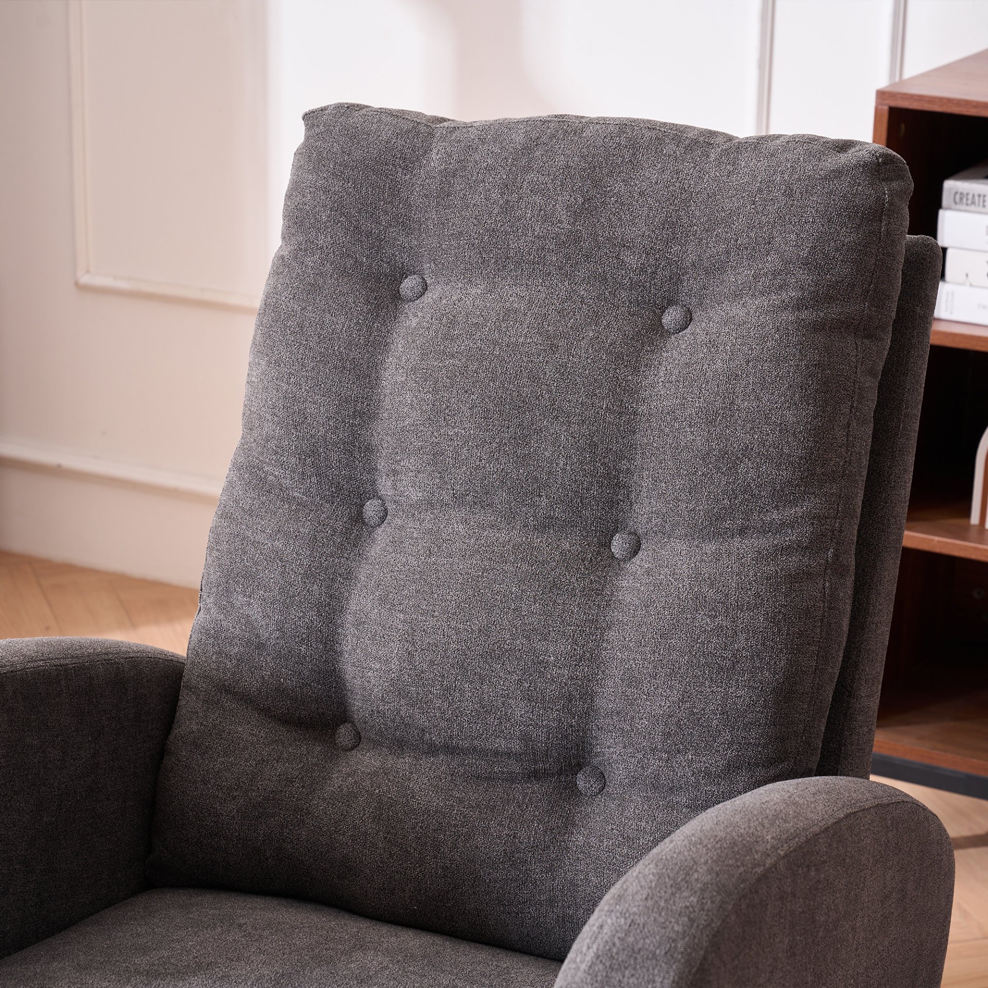 Accent Rocking Chair With Footrest High Back Rubber Wood Rocking Legs Bedroom Living Space - Gray - Image 5