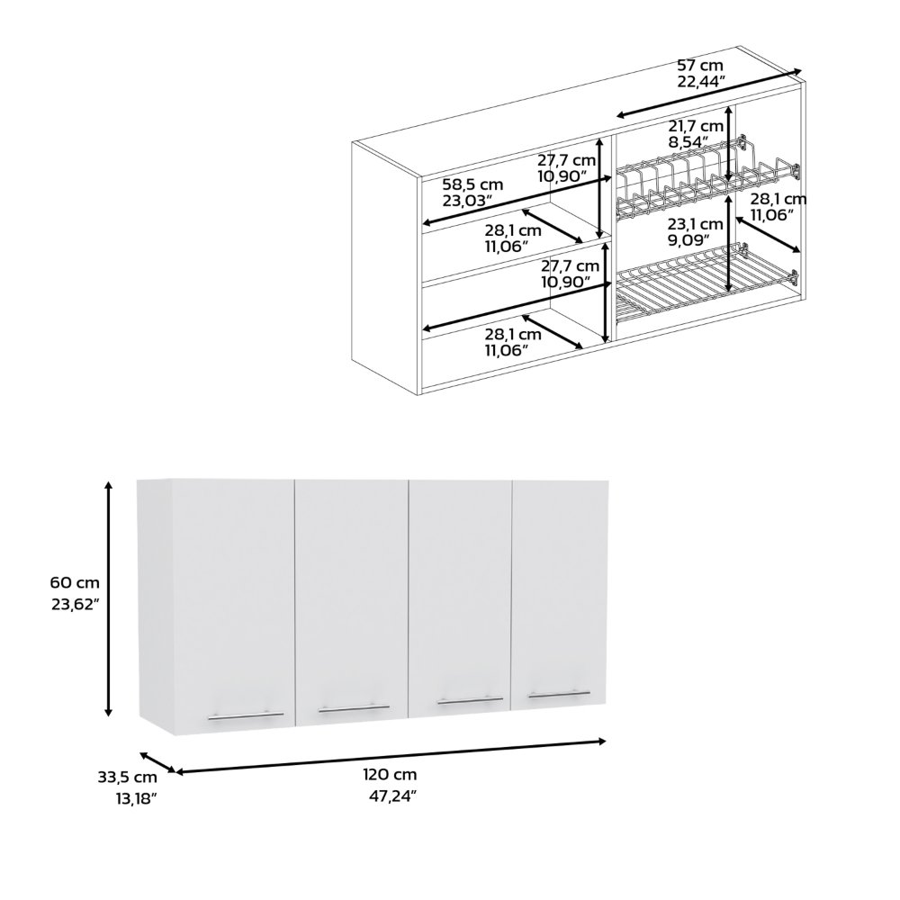 Wall Cabinet Four Doors, With Two Internal Shelves And Internal Plate And Glass Organizer - White - Image 6