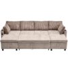 Sectional Sofa Pull Out Sofa Bed Versatile Sofa Sleeper With Large Storage Space, Two USB Ports And Two Cup Holders For Living Room - Brown - Image 21