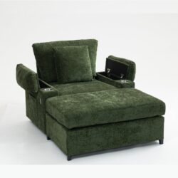 Modern Oversized Chair With Ottoman, Chenille Fabric Sofa Bed, Accent Chair Comfy Sofa With Cupholders And USB Charging Ports Chair For Living Room, Bedroom, Apartment - Green