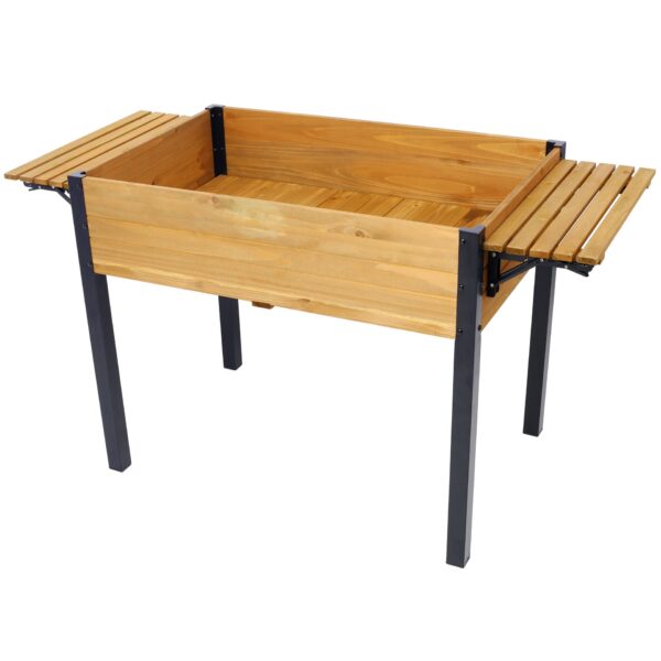Versatile Raised Garden Bed With Metal Legs And Folding Storage Shelf For Outdoor Use - Black / Brown