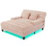 Chaise Bed Lounge Sofa Chair With Adjustable Backrest And LED Light Strip - Pink - Image 10