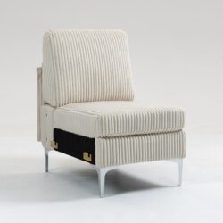 Modular Sectional Sofa Armless Seat Module, Corduroy Sectional Couch, Single Couch Modular Armless Accent Chair With Back Cushion - Beige