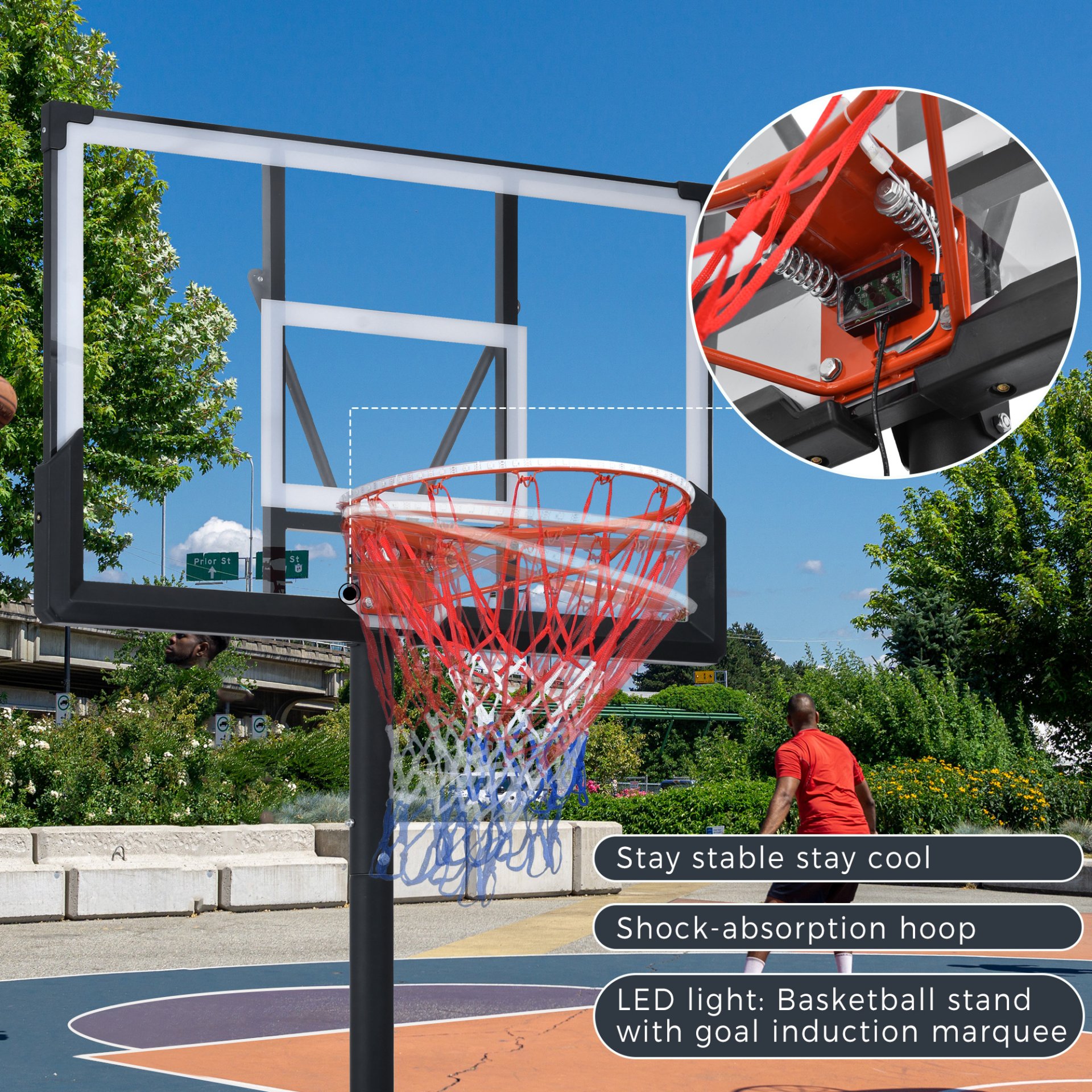 Portable Basketball Hoop Basketball System 4.76-10Ft Height Adjustable For Youth Adults LED Basketball Hoop Lights, Colorful Lights, Waterproof, Super Bright To Play At Night Outdoors, Good Gift For Kid - Black - Image 5