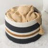 Gregory - Cotton Round Laundry And Storage Basket Medium - Brown / White / Gray - Image 6