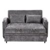 Pull Out Sofa Bed Modern Chenille Convertible Loveseat Sofa With Adjsutable Backrest, 2 Pillows, Cup Holders, USB Ports For Living Room, Apartment - Gray - Image 12
