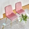 Modern Simple Light Luxury Dining Chair With Gold Metal Legs (Set of 4) - Pink Flannelette - Image 10