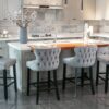 Contemporary Velvet Upholstered Wing-Back Barstools With Button Tufted Decoration And Wooden Legs, And Chrome Nailhead Trim, Leisure Style Bar Chairs, Bar Stools (Set of 2) - Gray - Image 17