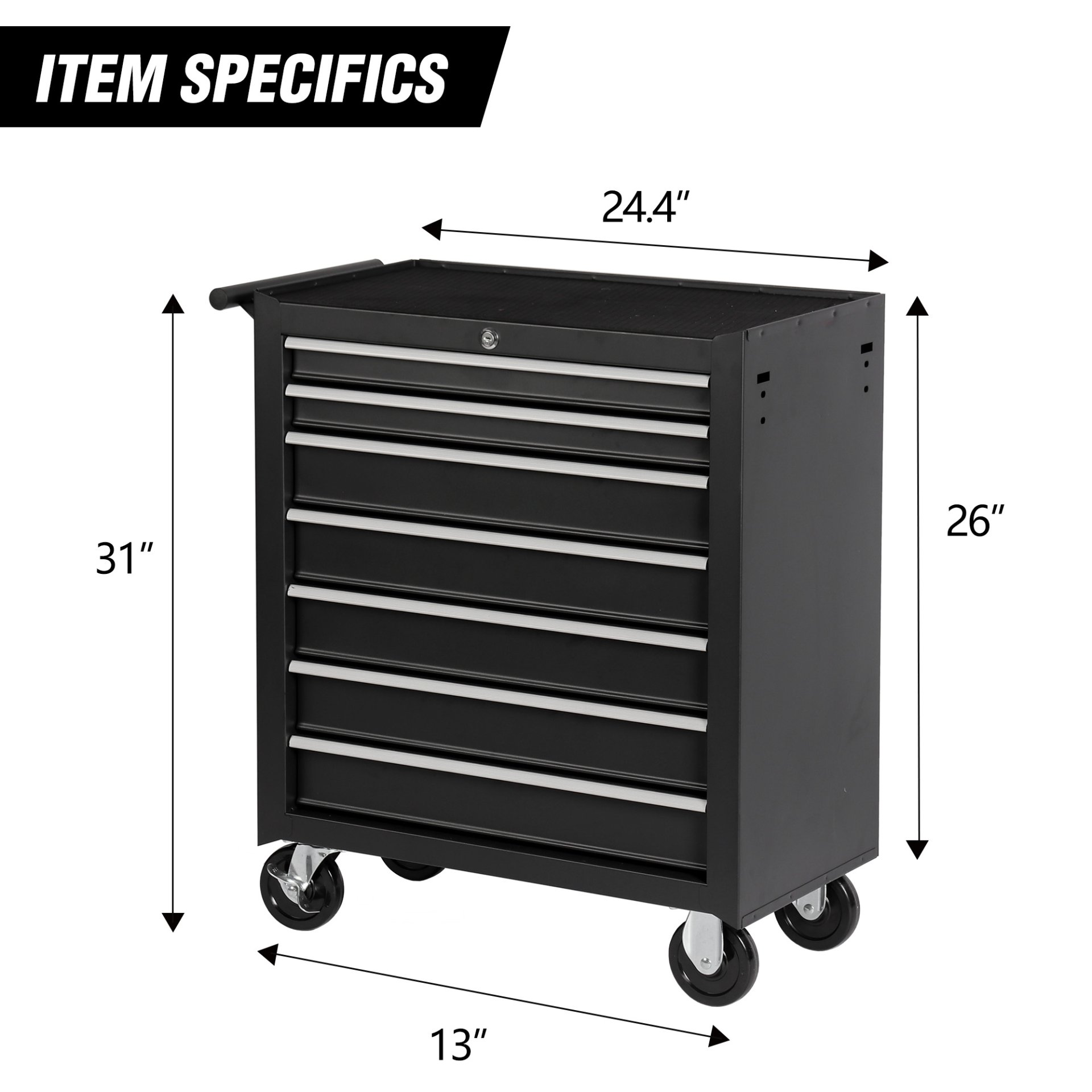 7 Drawer Rolling Tool Chest With Wheels, Multifunctional Tool Box And Storage Cabinet For Garage, Workshop, Or Repair Shop - Black - Image 3