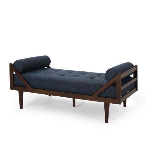 Chic Contemporary Chaise Lounge With Button Tufting And Bentwood Structure - Navy Blue
